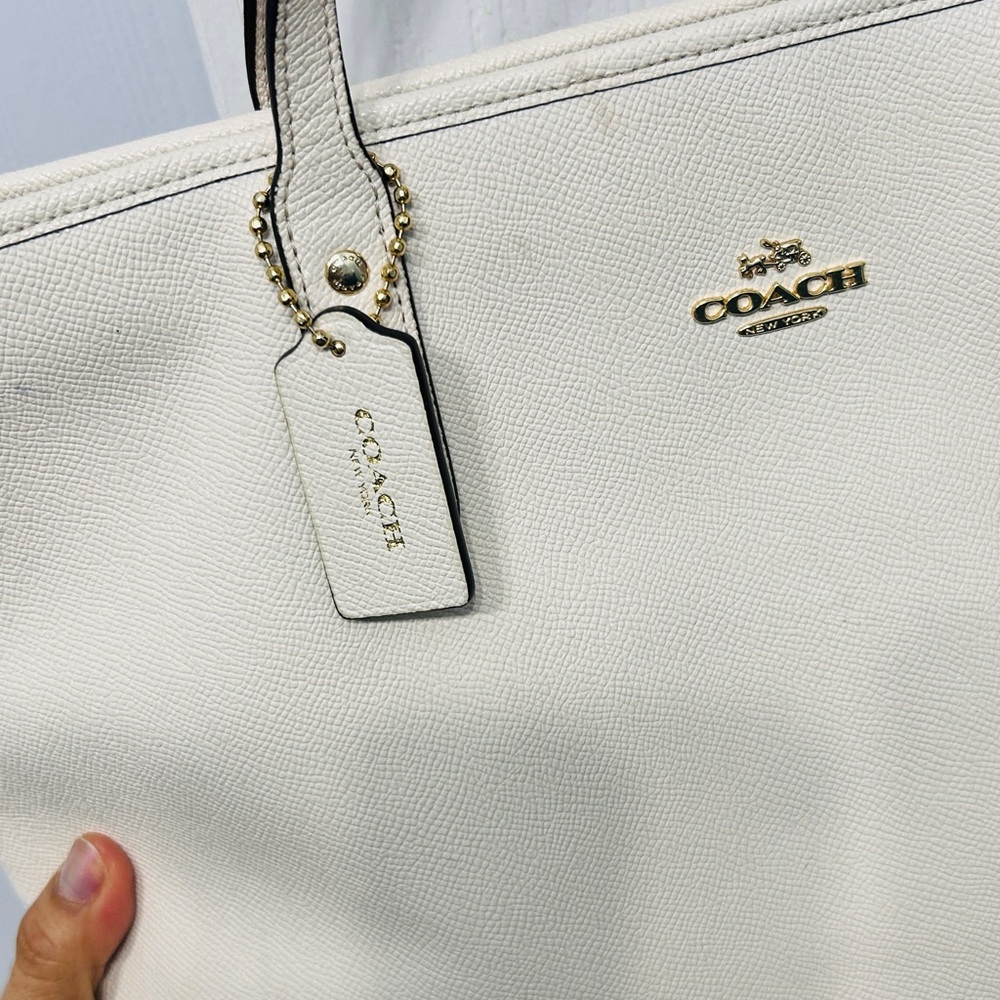 Coach Cream Leather Tote with Gold Accents